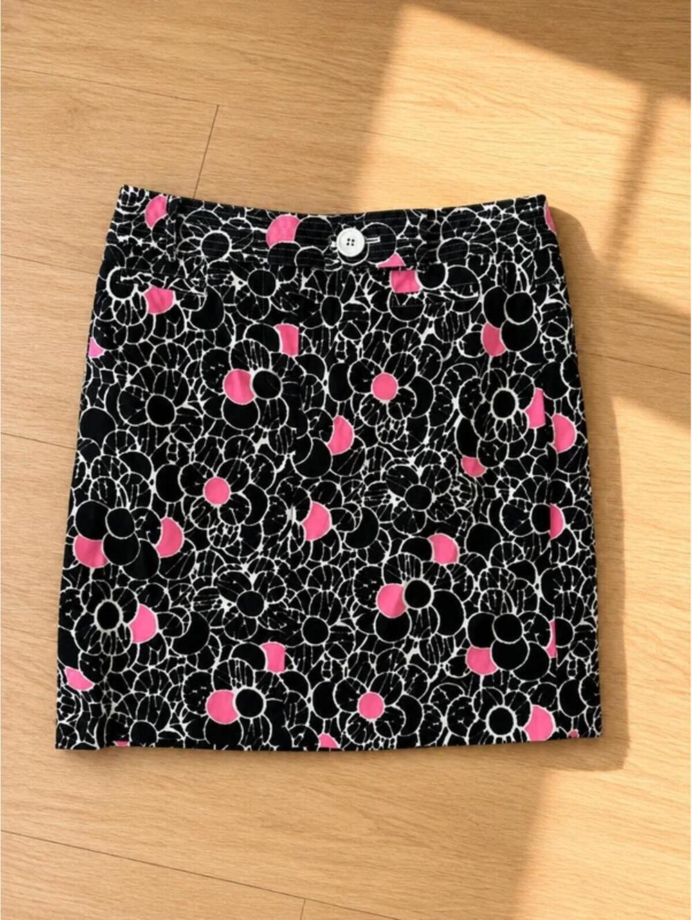Etcetera Floral Mini Skirt Size 14 Black Pink White Stretch Cotton